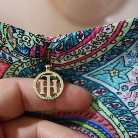 Tommy Hilfiger Y2K Floral Paisley Mini Dress 6 - Bell Sleeve A-Line Vintage - Picture 13 of 13